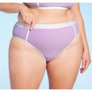 Kona Sol Medium Coverage High Waist Terry Cloth Bikini Bottoms Purple Size 2X
